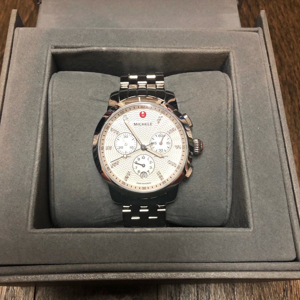 Michele Silver Uptown Diamond Dial Watch